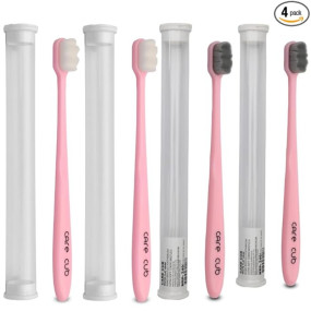 CARE CUB Pink ZigZag Ultra Soft BPA-Free Toothbrushes with 2White & 2Black Bristles, Micro Nano Bristles for Sensitive Teeth, Perfect for Ages 8+ and Adults