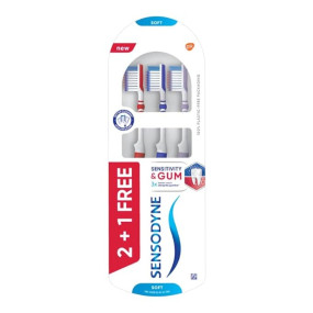 Sensodyne Sensitivity & Gum Manual Toothbrush for adults with Soft Bristles & Duoflex Neck for Better Cleaning, Multicolor, 3N (2N + 1 N free)