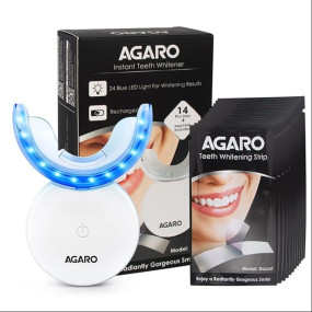 AGARO Dazzle Instant Teeth Whitening Kit with 14 Pcs Strips, Manual Dental Whitening Kit for adults, Oral Care, 24 Blue LED Light, Rechargeable, Removes Teeth Stains, Non Sensitive, Gentle & Safe