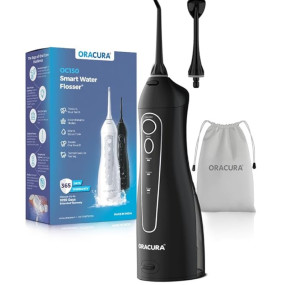 ORACURA? Smart Water Flosser? OC150 LITE with 150ml water tank capacity Black | Portable & Rechargeable | IPX7 Waterproof | 3 Modes & 8 Adjustable Water Pressure Settings | Flossing at Home and Travel | 365 Days Warranty