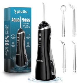 Plutlo Aqua Floss Water Flosser for Teeth - 250ML Portable Oral Irrigator with 3 Modes, 4 Jet Tips, 2000mAh Battery, IPX7 Waterproof, Dental Floss for Deep Teeth Cleaning (Black)
