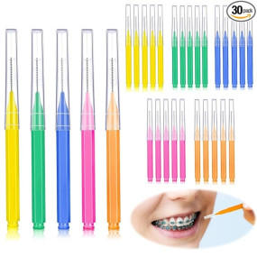 HANNEA? 30pcs/Set Interdental Brushes, Interdental Brush Angle, Angled Dental Brush for Teeth Oral Dental Care Brush Cleaning Tool with Tip Covers Multicolour