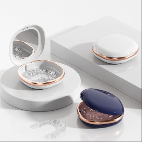 Retainer Case, Denture Box With Mirror And Retainer Removal Tool, Slim Night Mouth Guard Case, Portable Magnetic Switch Aligner Case (White, Without Braces)