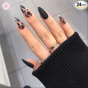 KLOSS BEAUTY Print O Black press on nails Artificial Nails, Reusable Fake Nails, Set of 22 false nails Universally sized nail extensions for women Press- On nails, Longlasting fake nails with Glue