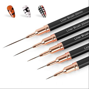 Xfopz Metallic Nail Art Pens, Liner Brushes Set, 5PCS Black Color Nail Tools For Long Lines, Thin Details, Fine Drawing, Liner Brush UV Gel Polish Painting Nail Design Sizes 5/8/12/20/25mm