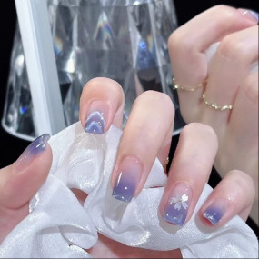 24 PCS Press On Nails Stick On Nails for Women Girls Fake Reusable Jelly Glue Kit Extension French (Purple)