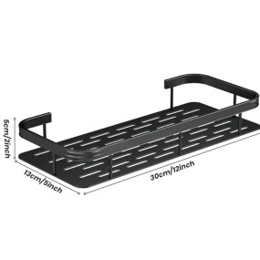 Misamo Enterprise Plastic Bathroom Wall Shelf Organiser, 30 cm, Adhesive Mount Storage Rack with Installation Kit (Shelf-Black, Pack of 2)