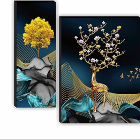 SAF paintings Unique 3D Print Deer Nature Modern Art MDF Framed Painting (SANFJM31040, Multicolour, 12 inch x 18 inch, Set of 3)