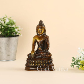 Collectible India Brass Buddha Statue with Sacred Kalash Decorative Shakyamuni Gautam Buddhist Medicine Figurine(Size 4.5 x 3 Inches, Bronze Finish)