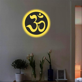 Backlit Wall Art LED Wall Hanging | Warm White Light | piritual Decor for Home, Temple & Office | Illuminated Religious Symbol | Puja Room Decoration | Divine Gift (OM, 10 X 10 Inch)