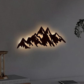 DarkIndia Himalayan Mountain Backlit Wooden Wall Art with LED Night Light | Walnut Finish | Rustic Decor for Living Room, Bedroom & Office | Modern Ambient Lighting Panel