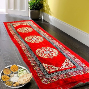 Kuber Industries Kitchen/Floor Mat|Solid Traditional Print & Soft Velvet Material|Size 190 X 64 Cm (Red), Large Rectangle