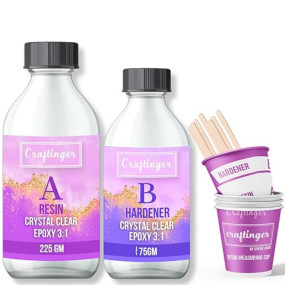 Craftinger Crystal Clear All in One Epoxy Resin 300gm for Art & Craft | Non-Toxic | Bubble-Free | UV Resistant | Glossy Finish | Ideal for Jewelry, Coasters, Trays & More