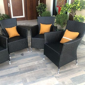 D-15|Indoor |Outdoor |Living Room| Balcony| Garden| Chair Table Set 2+1 (2 Chair + 1 Table)| Furniture Set| Coffee Chair Table Set| Powder Coated(Black_Yellow) YLWDCODE061