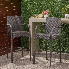 Outdoor Bar Chair Garden Patio Bar Stool 2 Chairs for Balcony, Backyard, Lawn and Poolside, Kitchen (Dark Brown)