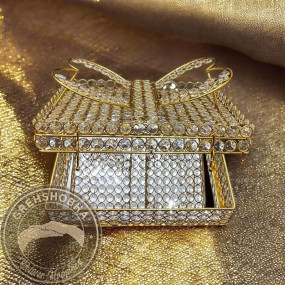 GREHSHOBHA Iron Frame Holy Quran Sharif Book Reading Holder Rihal Stand | Golden Toned with Crystal Glass Beads | Quran Holder for Bride & Gifting Purpose | Size: 12 Inch, Pack of 1