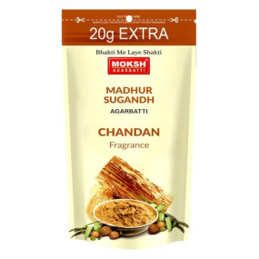 Moksh Madhur Sugandh Chandan Agarbatti | Sandalwood Aroma | Traditional Blend | Zipper Pouch | Long-Lasting, Soothing Burn for Puja & Meditation (95g) Pack of 1