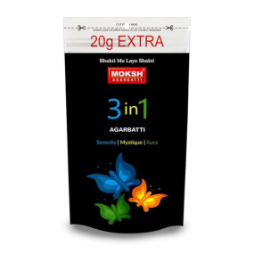 Moksh 3 in 1 Zipper Pouch Small Natural Bamboo Incense Sticks | Premium Fragrance Oils | Clean Burn & Minimal Smoke | Perfect for Puja, Meditation & Relaxation (110g) Pack of 1