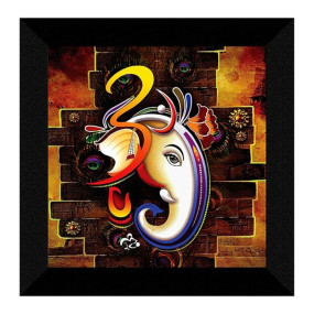 SAF Ganesha UV Coated Home Decorative Gift Item Frame Painting 12 inch X 12 inch SANFO89(Multicolor)