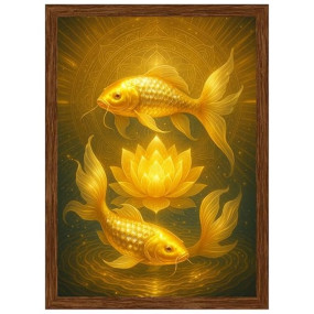 DIVARTH Golden Vastu Fish Wall Painting ? Two Koi Fish Feng Shui Art for Positive Energy ? Home Temple Office Decor Frame for Wall A4 Photo 10x13 Inch (Brown)