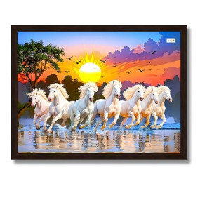 7 Horses Painting with Frame for Vastu ? Rising Sun Wall Decor Painting | 7 Horses Wall Decor Photo Frame 10 x 13 inch | Modern Art Wall Painting for Living Room, Bedroom & Home Decoration