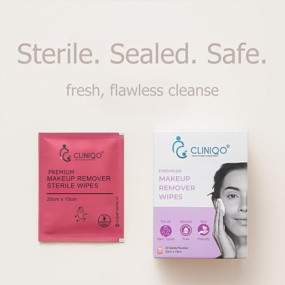 Cliniqo Premium Makeup Remover Wipes ? Deep Cleansing, No Rinse Needed, Non-Sticky, Suitable for All Skin Types ? 20x15cm Sterile Wipes, Alcohol-Free