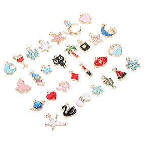 Street27? 30PCS Mixed Assorted Gold Plated Enamel Pendants Animal Moon Star Fruit Charm Pendant DIY for Necklace Bracelet Jewelry Making and Crafting