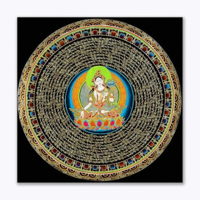 Tamatina Thangka Canvas Painting - Traditional Art - Goddess Tara In A Golden Sky - Tribal Paintings