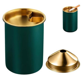 HASTHIP? Stainless Steel Ashtray, Green Windproof Ashtray with Funnel Lid, Car Ash Tray Table Ash Tray for Home Office, 3.9 x3.9 x3.9 inches (Green)