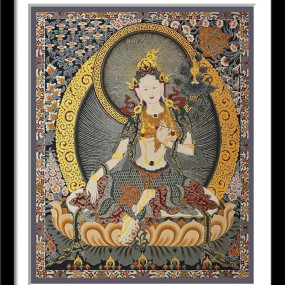 Tallenge - Bodhisattva Tara (Rabzhima - The Peaceful) - Bhutanese Style Buddhist Thangka - Small Framed Poster(Paper,12 x 17 inches, Multicolour)