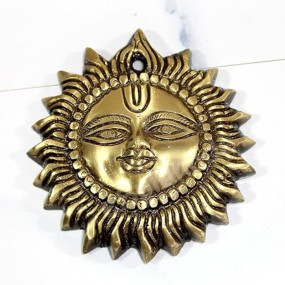 ESPLANADE 4" Brass Sun Smiling Surya Bhagwaan Idol Statue Sculpture Wall Hanging