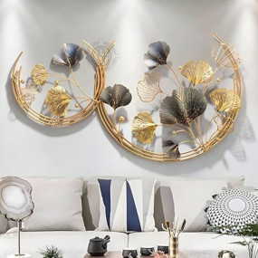 DSH CRAFTING YOUR CURIOSITY Dsh Metal Wall Decor Wall Art Sculpture Handcrafted Moon Cut Rings Flower Wall Art For Living Room (Size 45X24 Inch) (Multi)