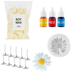 R Wellness? Candle Making Kit ? Daisy Flower Candle Making Molds 6.5X6.5X2 Cm with 250g Soy Wax, 10 Wicks, 3 Pigment Colors