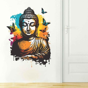 Wall Attraction Vinyl Self-Adhesive Colorful Buddha Wall Sticker & Mural Sticker for Wall Size - 45x58cm NBD24