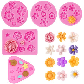 TecoKart? 5Pcs Flower Chocolate Moulds Set Silicone, DIY Fondant Tools for Cake Decorating, Soap Mold for Candle, Jelly, Pudding, and Chocolate Truffles Making