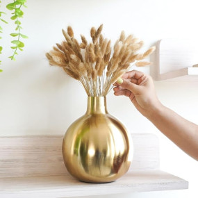 BEHOMA Metal Round Flower Vase for Home Dcor Living Room Office Wedding | Table Decorative Item for Festivals Birthday Golden Vase 1Pcs (Flower not Included)