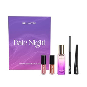 Bella Vita Organic Date Night Gift Item for Women | Date Perfume 20ml + 2 Mini Liquid Lipstick Combo + Kajal + Eyeliner | Gift Set for Women | Makeup Kit