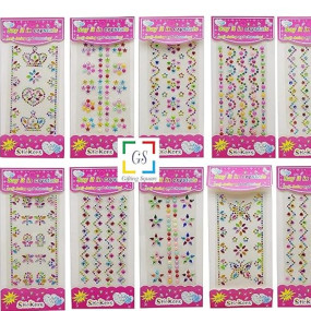 Gifting Square Metal Pack of 10 Sheets Self Adhesive Multicolored Design Stone Crystal Shaped Stickers for Craft Decoration Project, 23 x 9 x 1 Centimeters