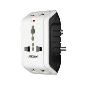 ANCHOR 6A 3 Pin Multi Plug Socket Travel Adapter with Universal Socket, 3 Pin Multi Plug Extension Socket (White)