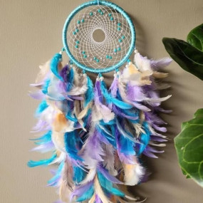 UVID Art and Craft Supplies Feather Dream Catcher (18 inch, Blue, Pink)