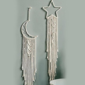 ACN Kohinoor Cotton|Handmade Macrame Star Moon Dream Catcher|ACNDC 11|Boho Wall Hanging Decor,Best Gift for Girls,Friends,Marriege Party,Home,Bedroom,Living Room Decoration 30" Lx10" W,Off-White