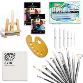 Artright 2-in-1 Painting & Sketching Art Set ? All-in-One Creative Kit with Canvas, Brushes, Artist Paints, Blending Stumps & Mixed Media Paper ? Perfect for Beginners & Hobbyists