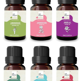AIR-ROMA Aroma Diffuser Oil Combo of 6 (Lemon Grass, Japanese Rose, Madurai Jasmine, Apple Spice, English Ocean and Ginger Lily) 60ml for Home, Candle, Office