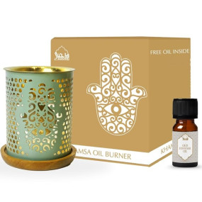 Dukhni Khamsa Oil Burner By | Brass Burner With Candle | Use For Essential Oil, Aroma Oil, Diffuser Oils | Relax With Home Aromatherapy, For Stress Relief, Meditation, Massage And Home Fragrance