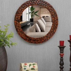 SRA Home Decor Handmade Wooden Antique Frame Round Wall-Mounted Mirror,Mirror for Bathroom,Living Room,Wall Basin,Study Room,Office,Brown(24X24 Inch)