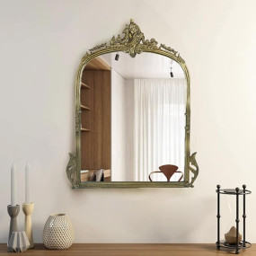 Gharaana Victorian Arched Wall Mirror for Bedroom, Bathroom & Kitchen | Decorative Mirror for Wall Decoration | Vintage Brass (35x24)