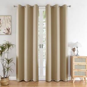 HOMEMONDE Solid Blackout Curtains 7 Feet Long Set of 2 - Thermal Insulated Curtains for Door, 70% Room Darkening Drapes for Living Room, Bedroom, 84 Inches, (Beige, 213.36 x 118 CM)