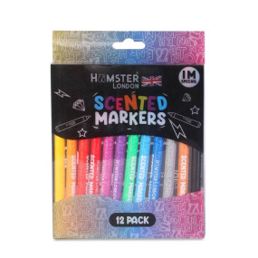 HAMSTER LONDON Scented Colouring Marker Pens, Art Markers Colour Sketch Pens Set, Artists Sketching Drawing Materials Craft Supplies (Pack of 12)