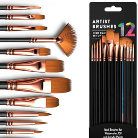 Eclet Craft Painting Brushes Set of 12 Professional Round Pointed Tip Nylon Hair Artist Acrylic Paint Brush for Acrylic/Watercolor/Oil Painting(I)