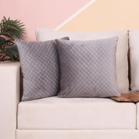 STITCHNEST Set of 2 Cushion Cover | Quilted Velvet | Grey| Soft & Premium Look | 16x16 Inches | Fit for Sofa & Living Room D?cor